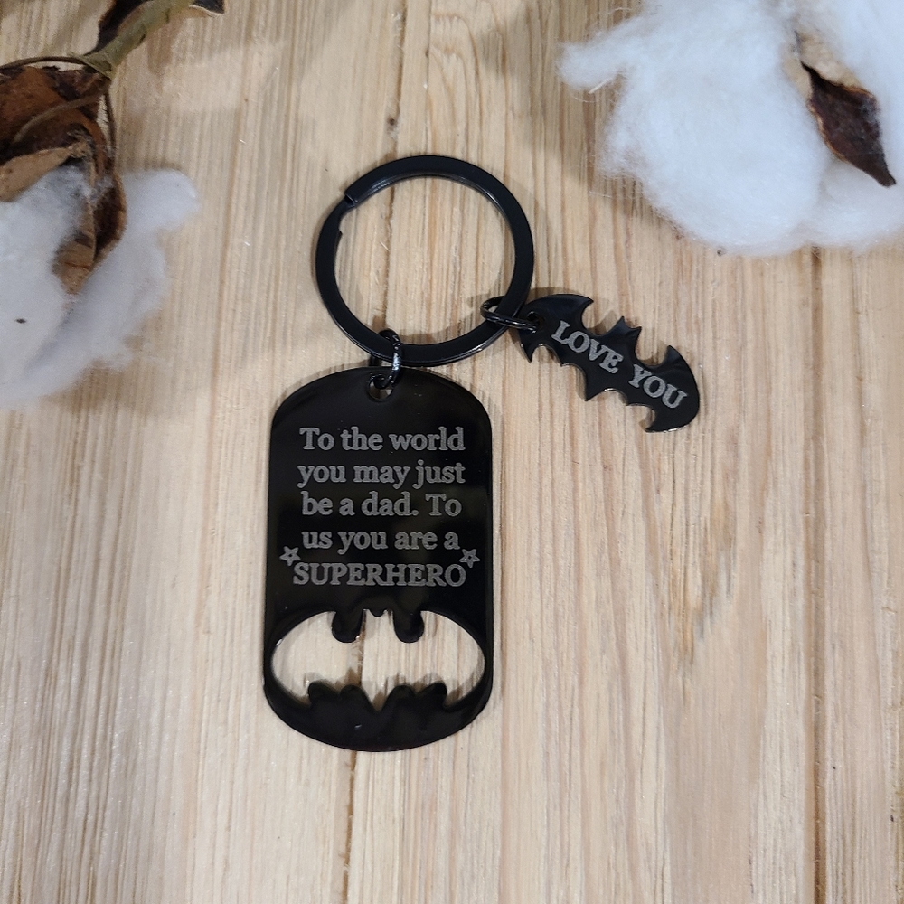 🦇🦇NEW🦇🦇AWESOME!! Super Hero Father's Keychain in BLACK 🦇🦇 - Picture 8 of 13